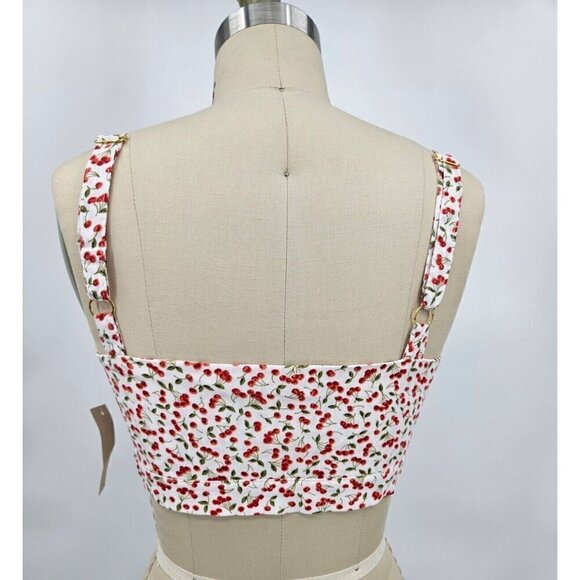 New Flynn Skye Alexis Crop Tank Top Womens S Sweet Cherry Pie Rayon Side Zip - Picture 5 of 7